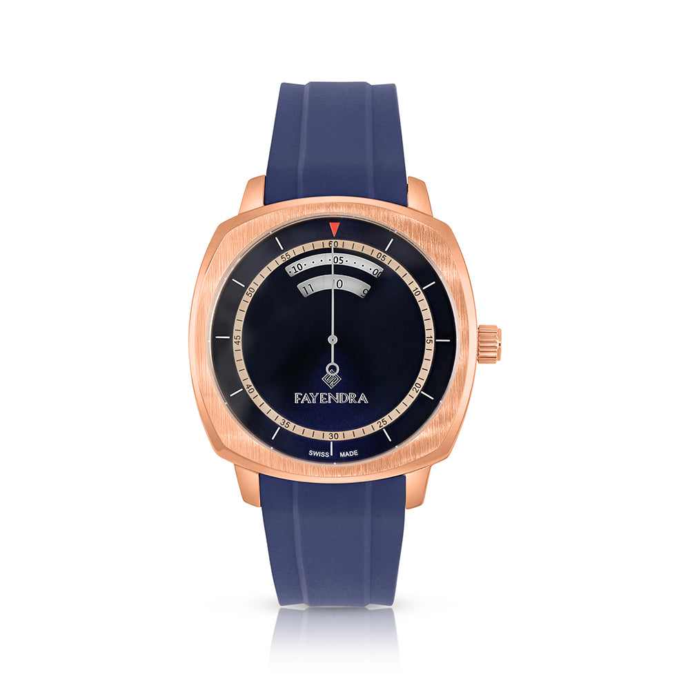 Stainless Steel 316L Watch Rose Gold Color Embedded With Blue Rubber Strap For Men - Blue MOP Dial