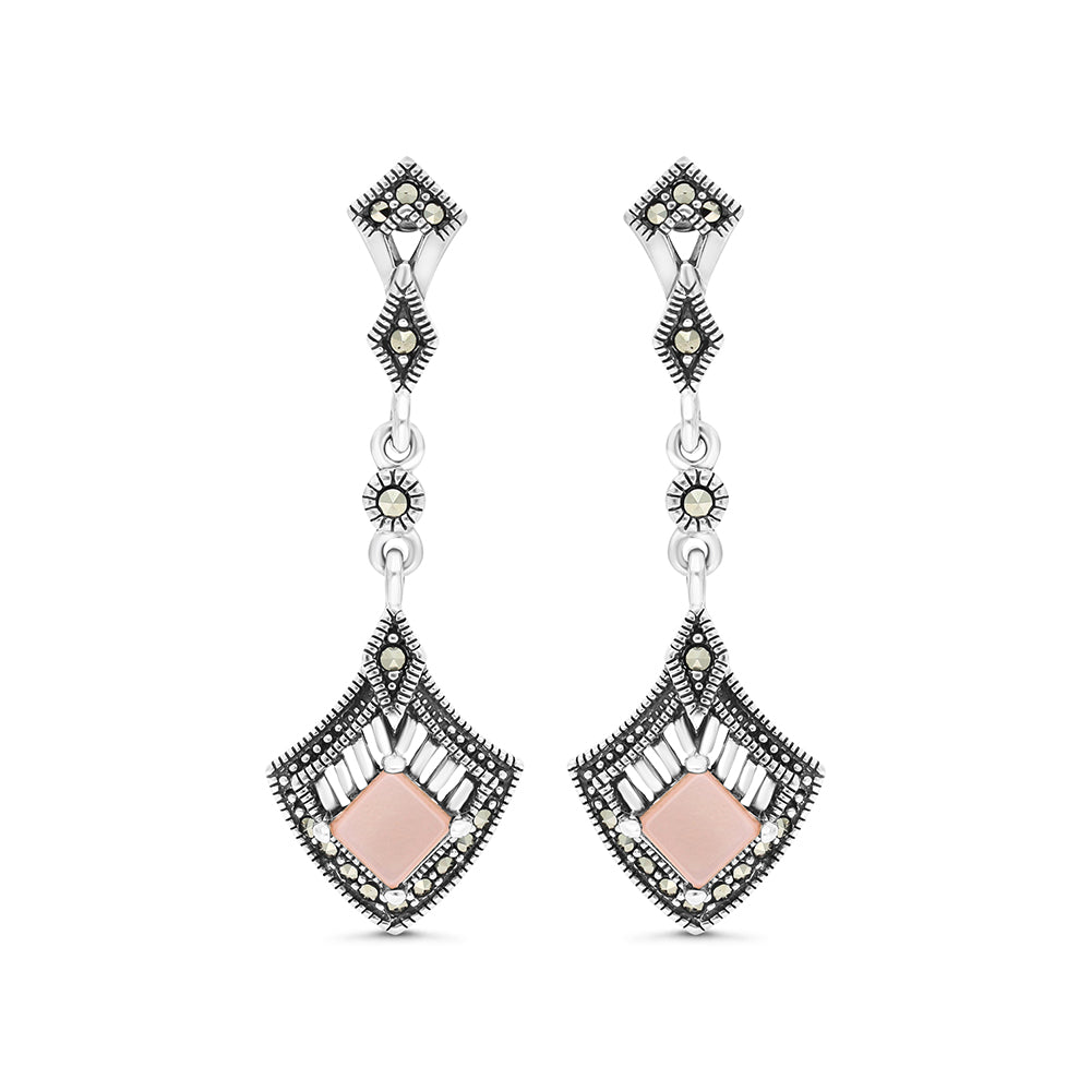 اقراط من الفضة الخالصة عيار 925 مرصعة احجار صدف وردي طبيعي و ماركسايت