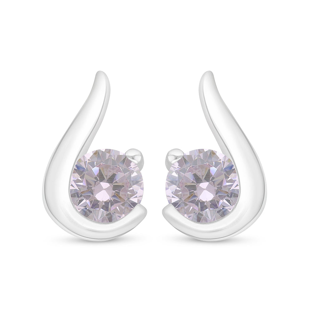 Sterling Silver 925 Earring Rhodium Plated Embedded With Pink Zircon