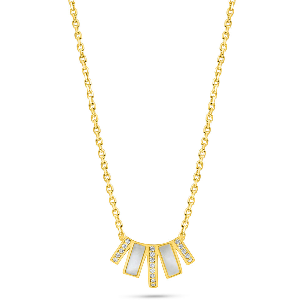 Sterling Silver 925 Necklace Golden Plated Embedded With White Shell And White Zircon