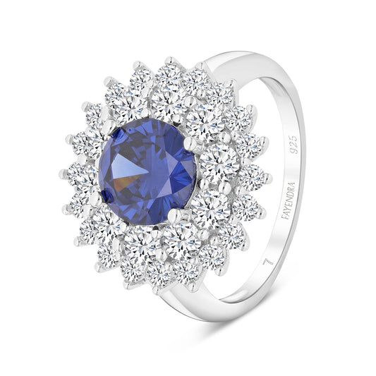 Sterling Silver 925 Ring Rhodium Plated Embedded With Tanzanite