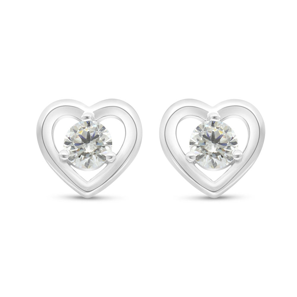 Sterling Silver 925 Earring Rhodium Plated Embedded With White Zircon