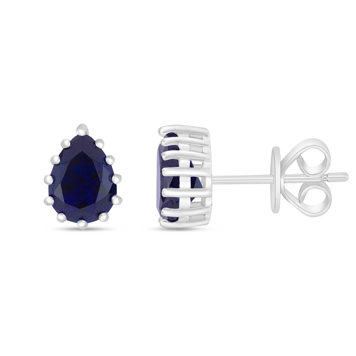 Sterling Silver 925 Earring Rhodium Plated Embedded With Sapphire Corundum