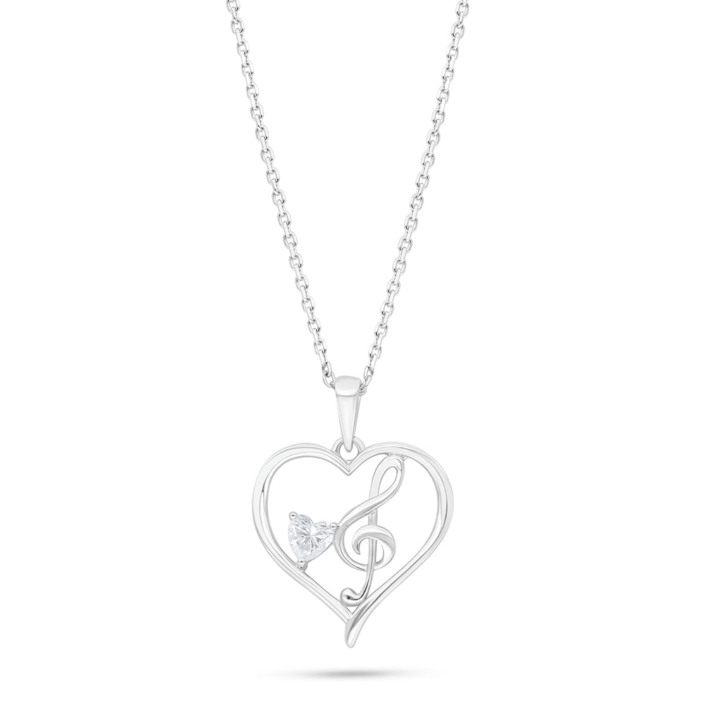 Sterling Silver 925 Necklace Rhodium Plated Embedded With White Zircon