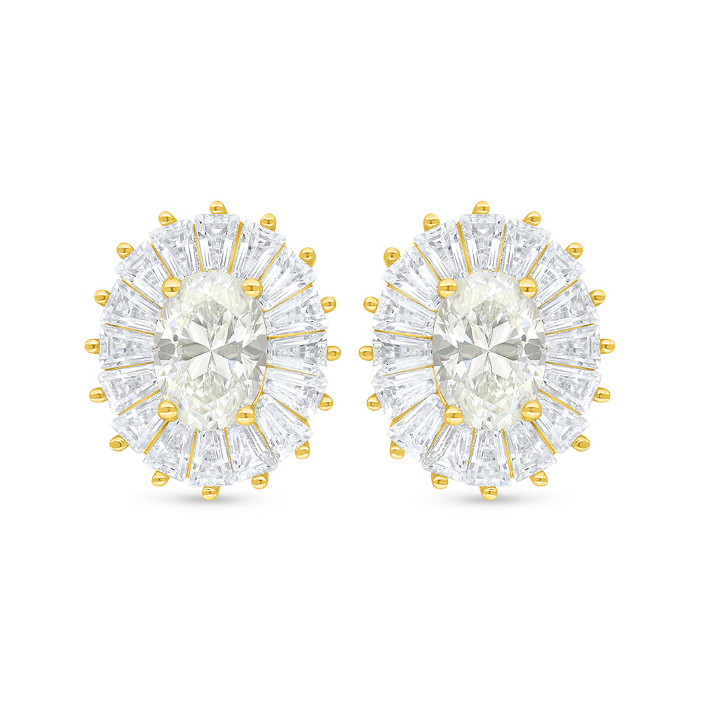 Sterling Silver 925 Earring Golden Plated Embedded With Yellow Diamond And White Zircon