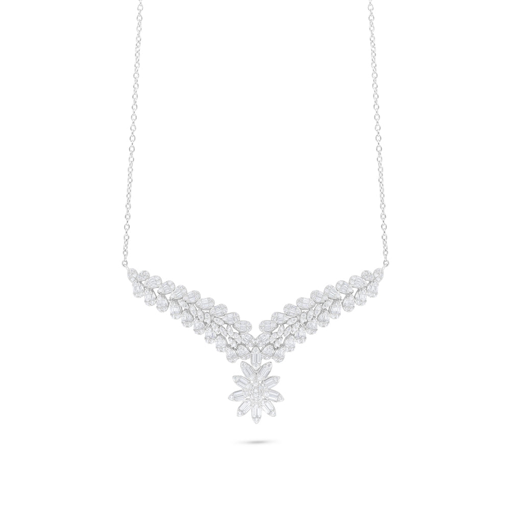 Sterling Silver 925 Necklace Rhodium Plated Embedded With White Zircon