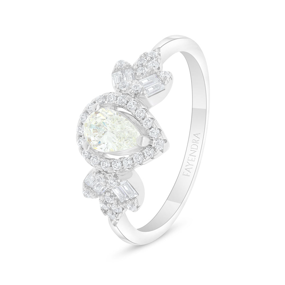 Sterling Silver 925 Ring Rhodium Plated Embedded With Yellow Diamond And White Zircon