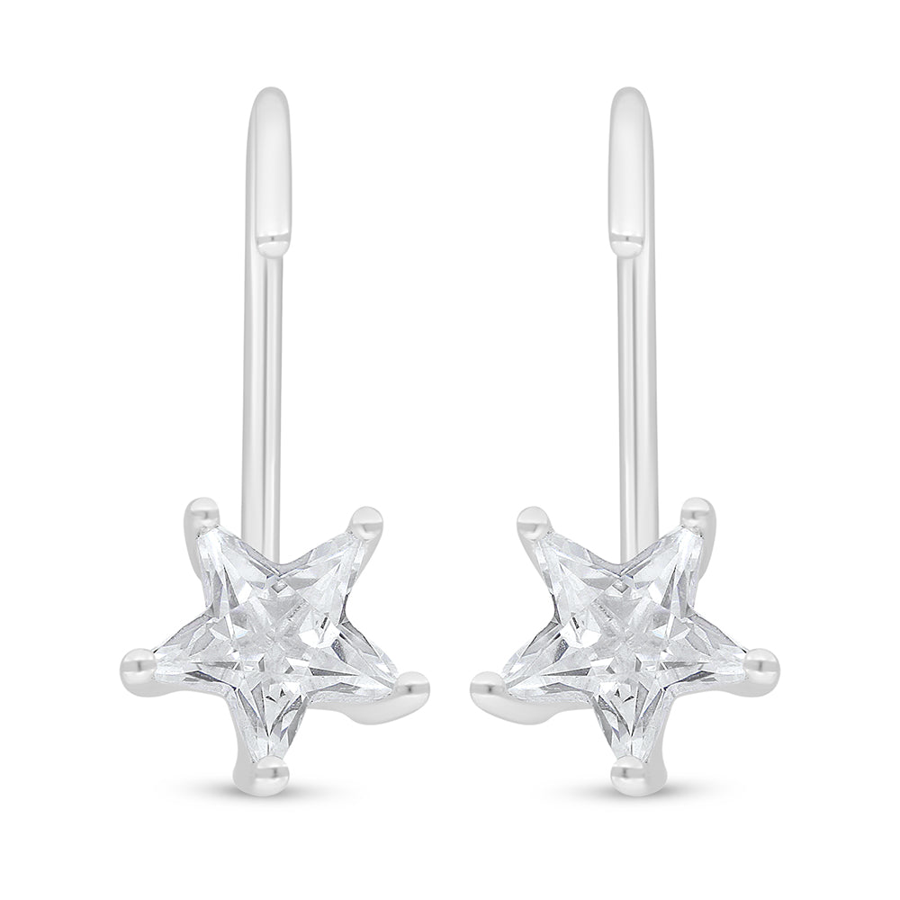 Sterling Silver 925 Earring Rhodium Plated Embedded With White Zircon