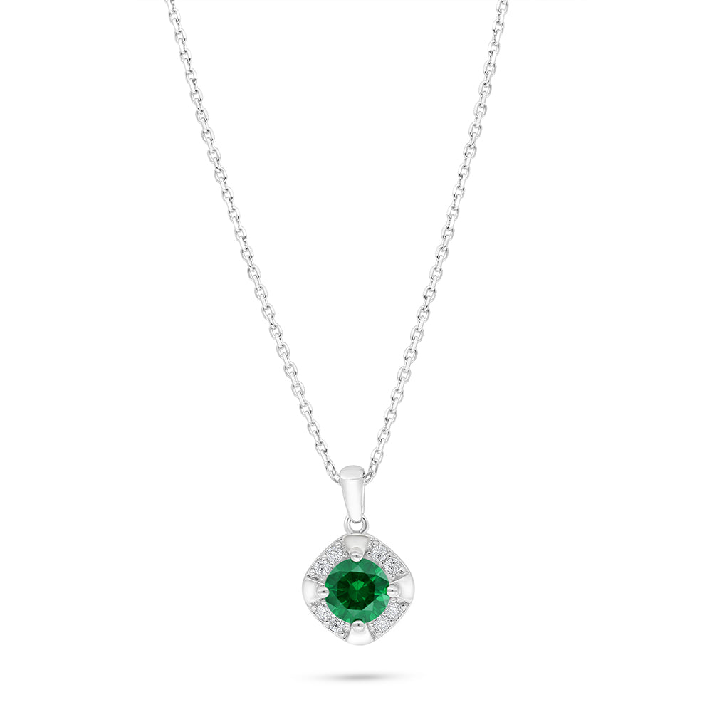 Sterling Silver 925 Necklace Rhodium Plated Embedded With Emerald Zircon And White Zircon