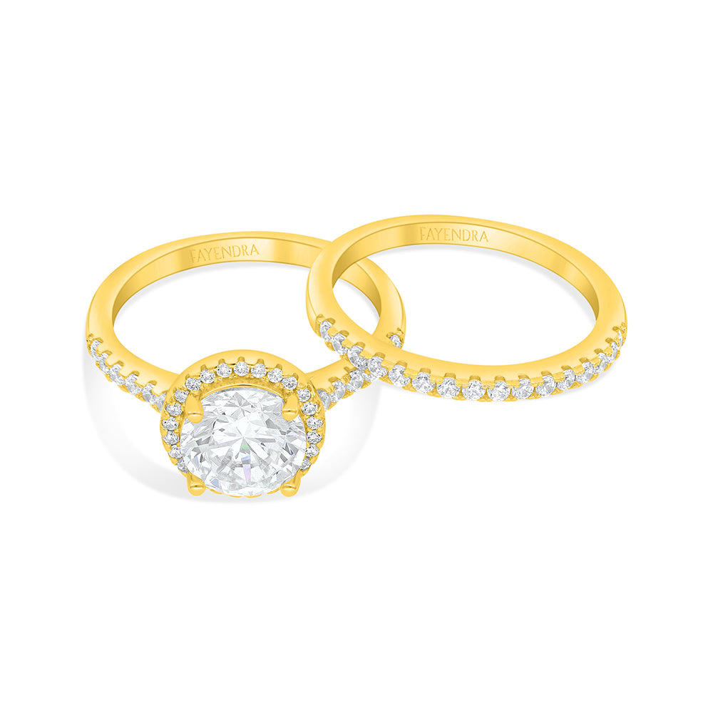 خاتم توينز من الفضة الخالصة عيار 925 مطلي ذهبي مرصع فص ابيض