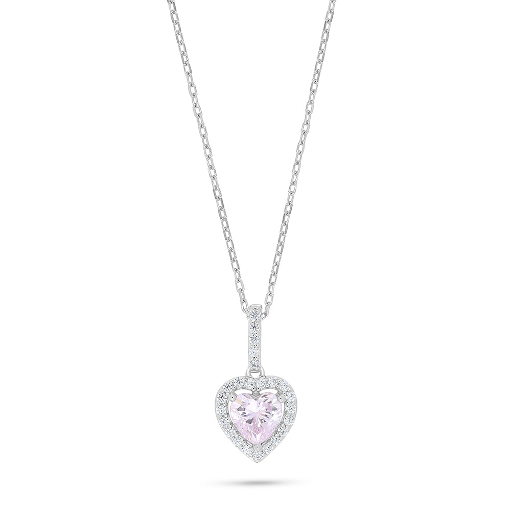 Sterling Silver 925 Necklace Rhodium Plated Embedded With Pink Zircon And White Zircon