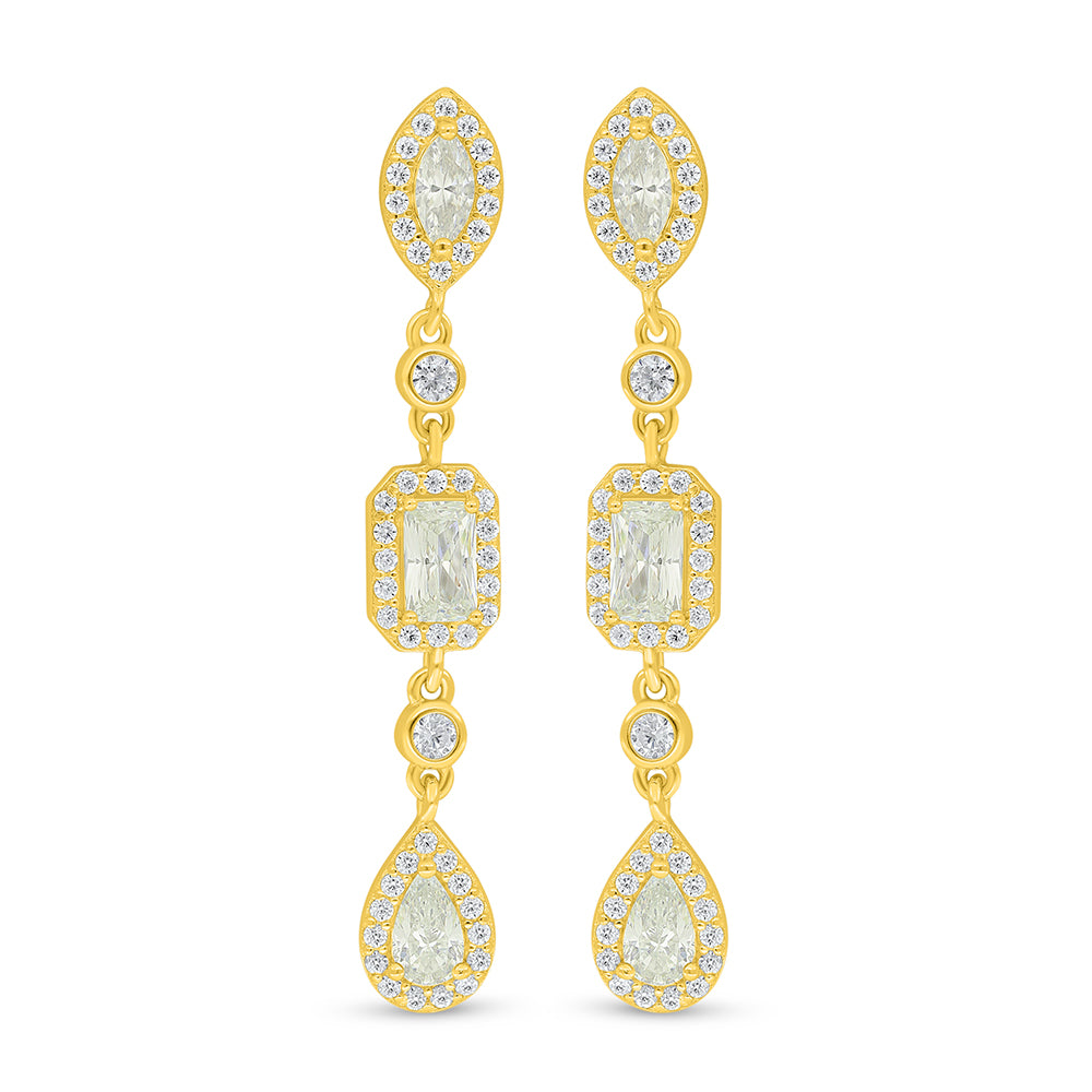 Sterling Silver 925 Earring Golden Plated Embedded With White Zircon