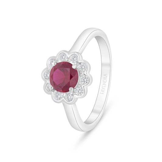 Sterling Silver 925 Ring Rhodium Plated Embedded With Ruby Corundum And White Zircon
