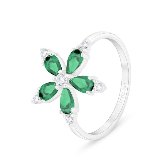 Sterling Silver 925 Ring Rhodium Plated Embedded With Yellow Diamond And White Zircon