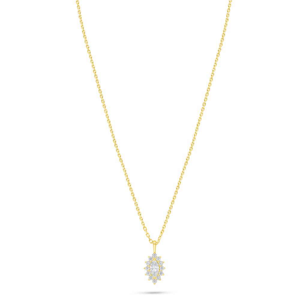 Sterling Silver 925 Necklace Golden Plated Embedded With White Zircon