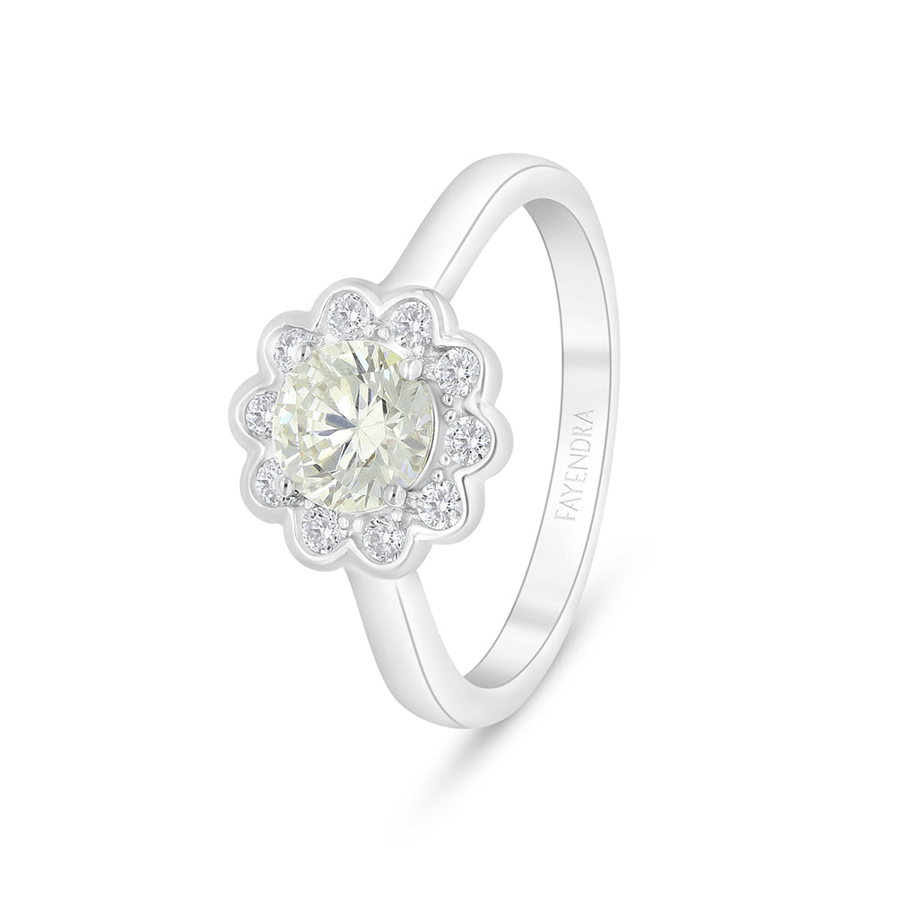 Sterling Silver 925 Ring Rhodium Plated Embedded With Yellow Diamond And White Zircon