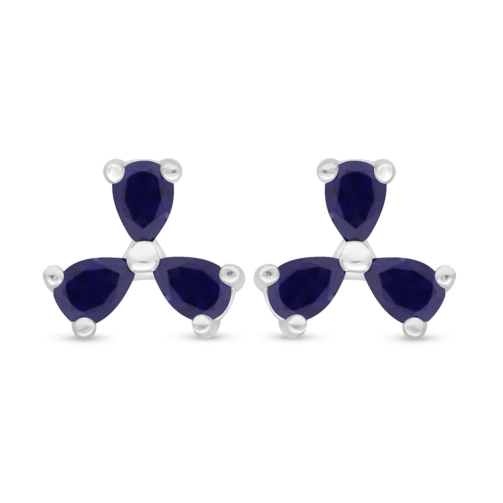 Sterling Silver 925 Earring Rhodium Plated Embedded With Sapphire Corundum