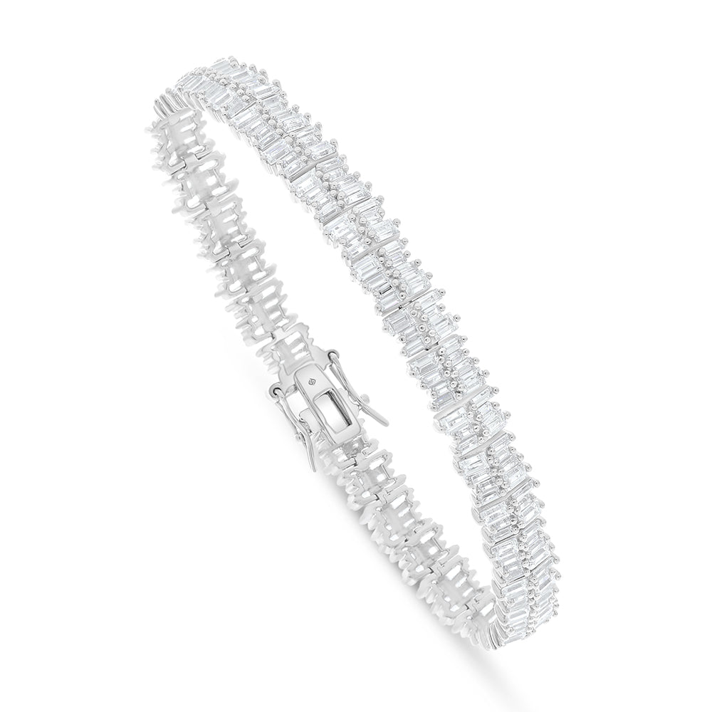 Sterling Silver 925 Bracelet Rhodium Plated Embedded With White Zircon