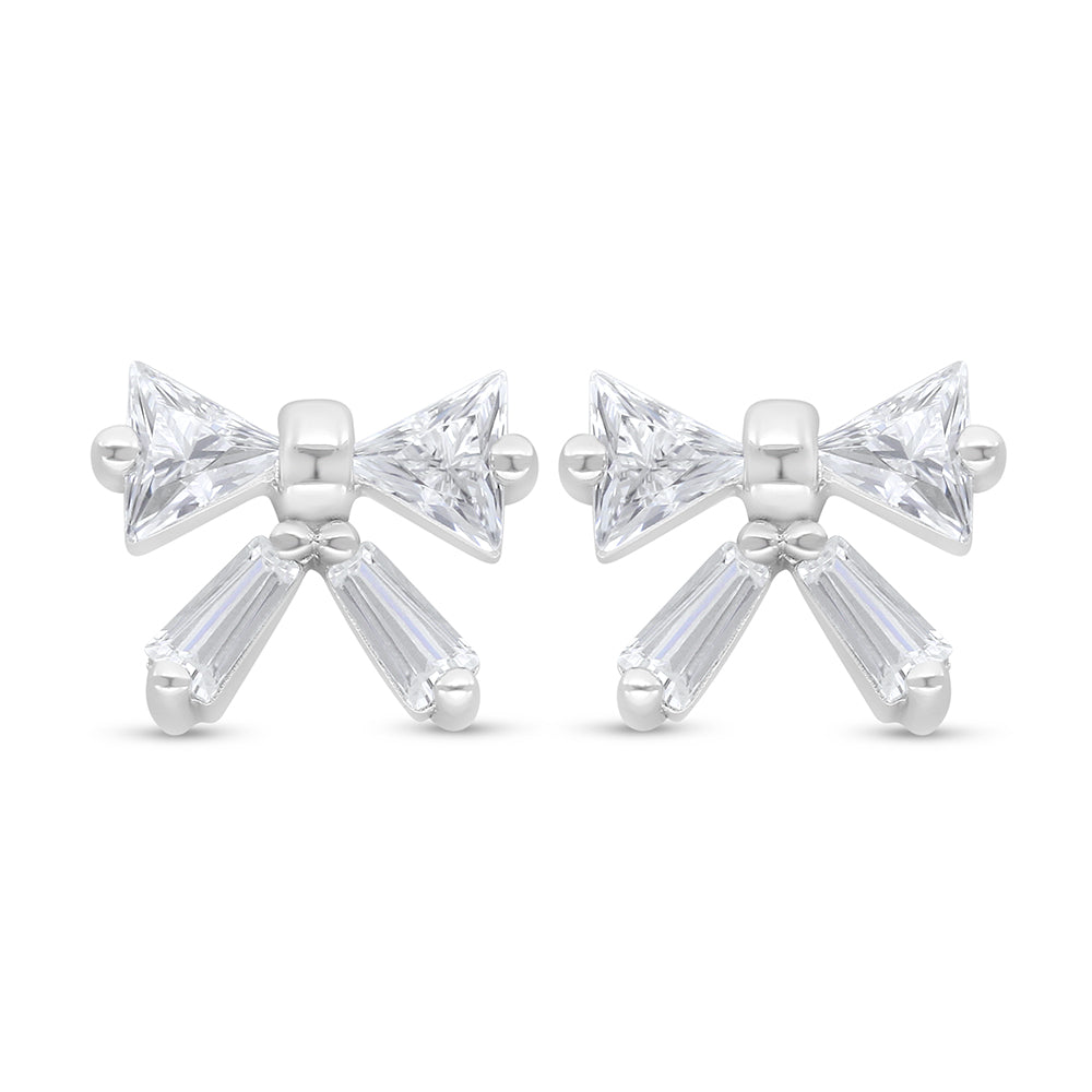 Sterling Silver 925 Earring Rhodium Plated Embedded With White Zircon