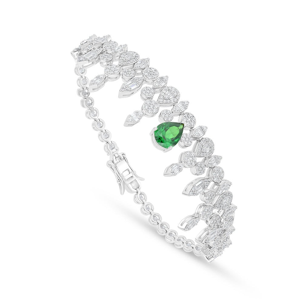 Sterling Silver 925 SET Rhodium Plated Embedded With Emerald Zircon And White Zircon