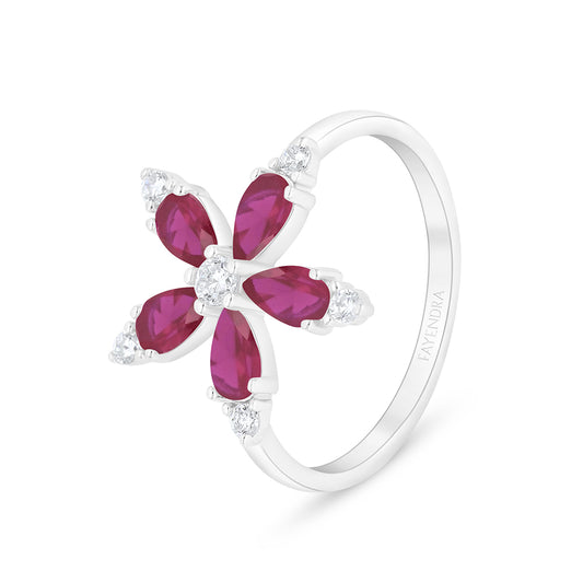 Sterling Silver 925 Ring Rhodium Plated Embedded With Pink Zircon And White Zircon