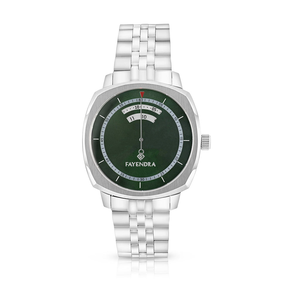 Stainless Steel 316L Watch Silver Color For Men - Green metal Dial