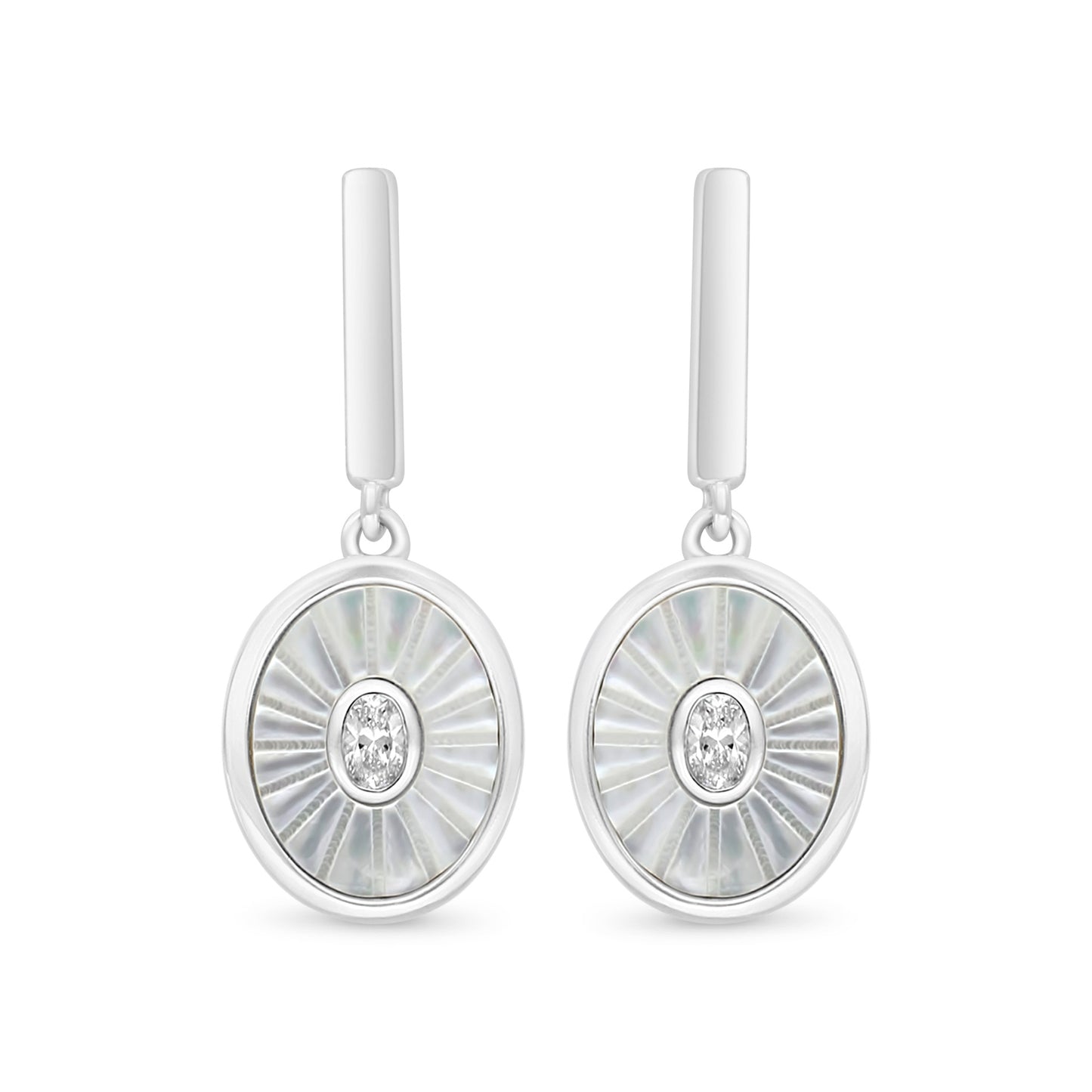 Sterling Silver 925 Earring Rhodium Plated Embedded With White Shell And White Zircon