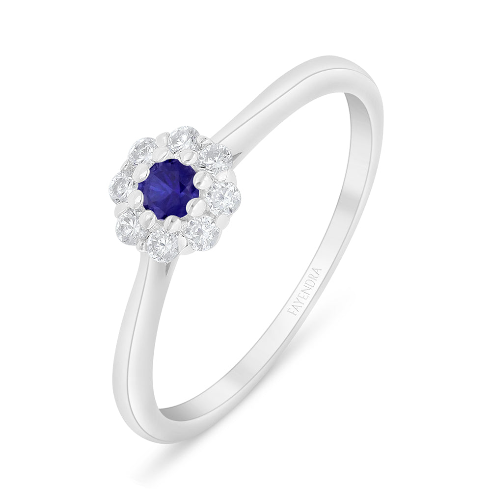 Sterling Silver 925 Ring Rhodium Plated Embedded With Sapphire Corundum And White Zircon