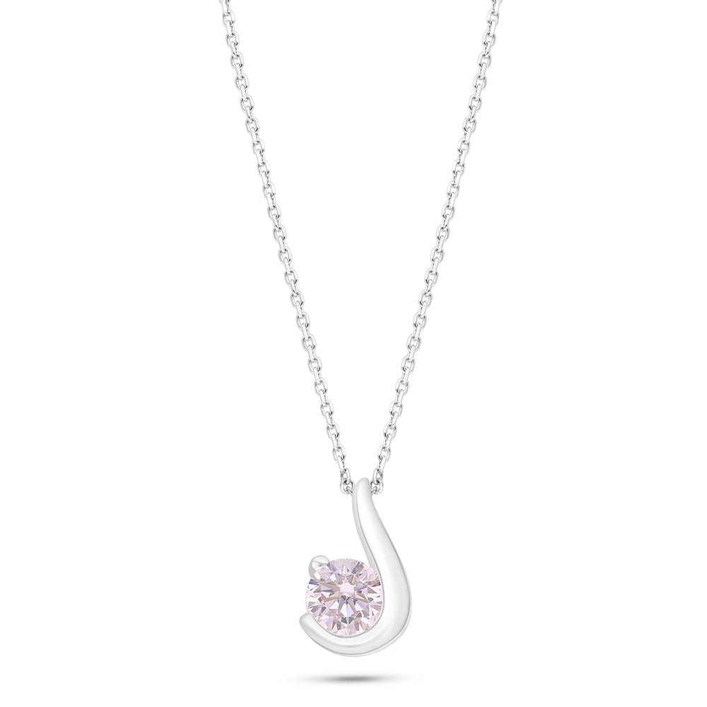 Sterling Silver 925 Necklace Rhodium Plated Embedded With Pink Zircon
