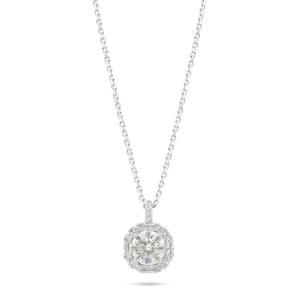 Sterling Silver 925 Necklace Rhodium Plated Embedded With Diamond Zircon And White Zircon