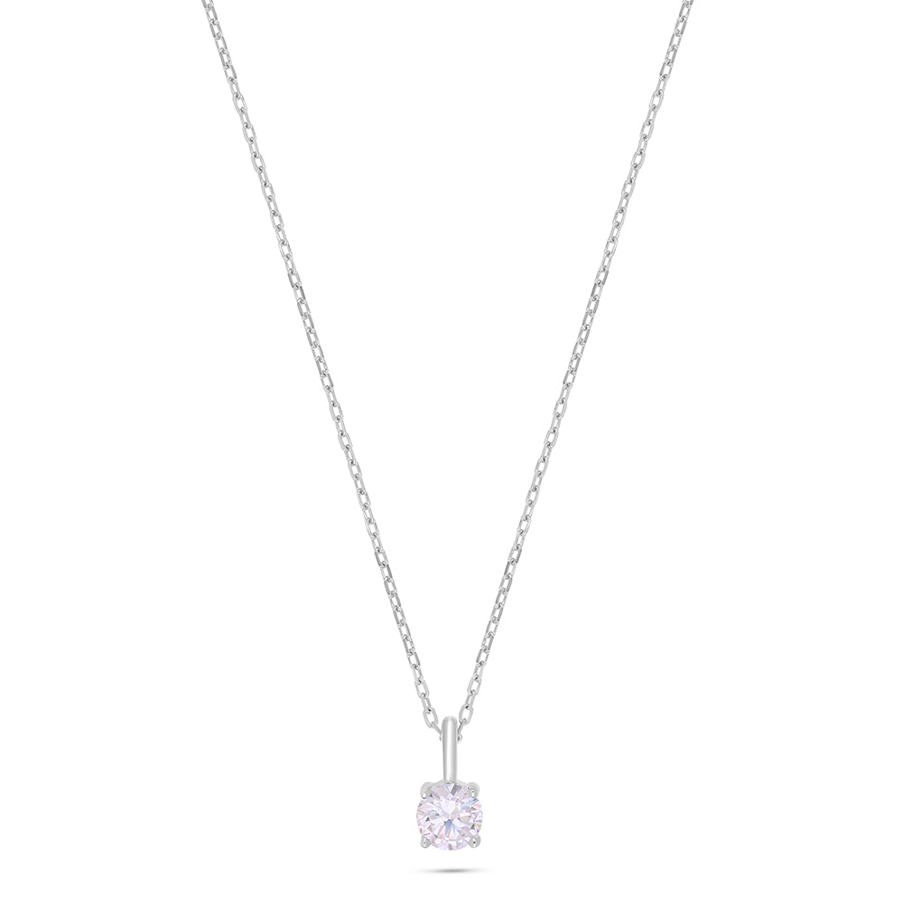 Sterling Silver 925 Necklace Rhodium Plated Embedded With Pink Zircon