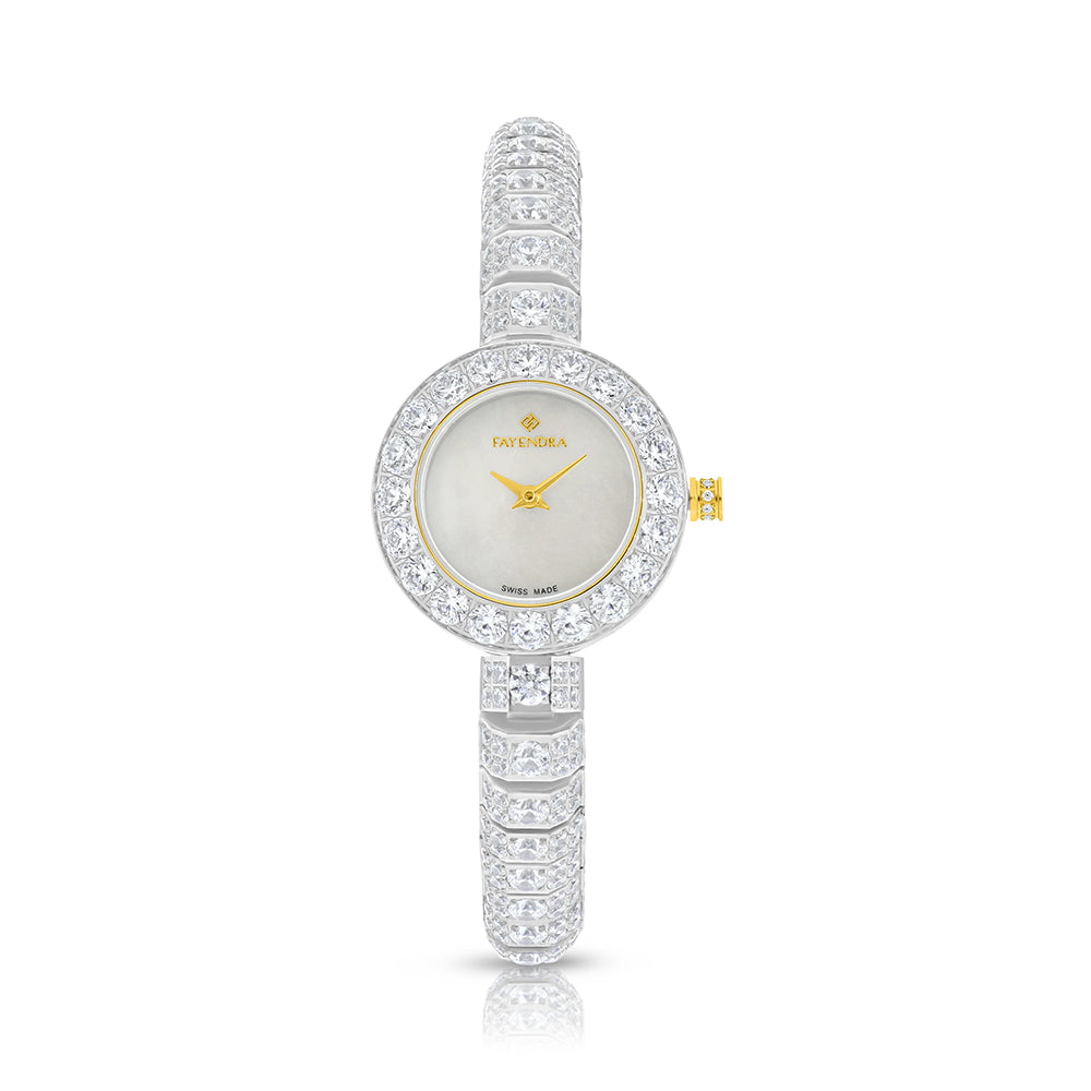 Stainless Steel 316L Watch Silver And Golden Color Embedded With White Zircon - white MOP Dial