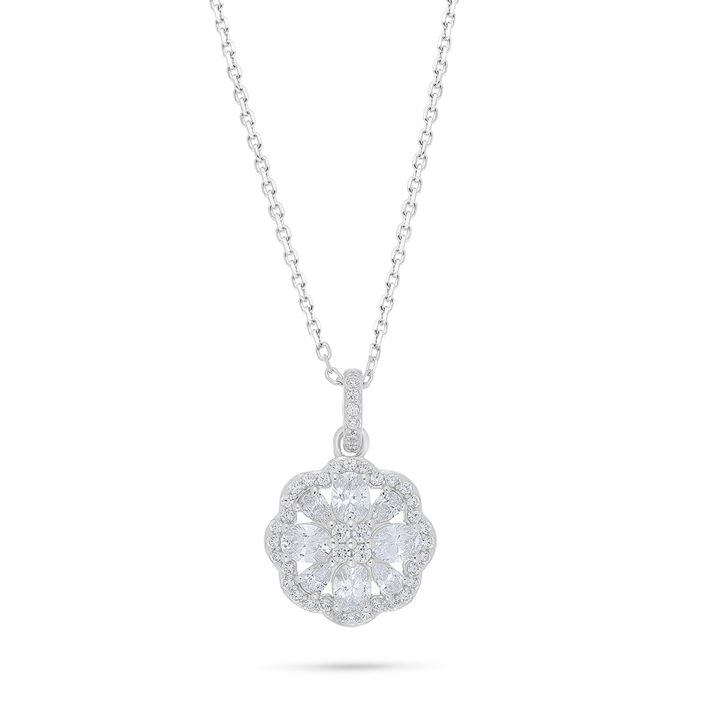 Sterling Silver 925 Necklace Rhodium Plated Embedded With White Zircon