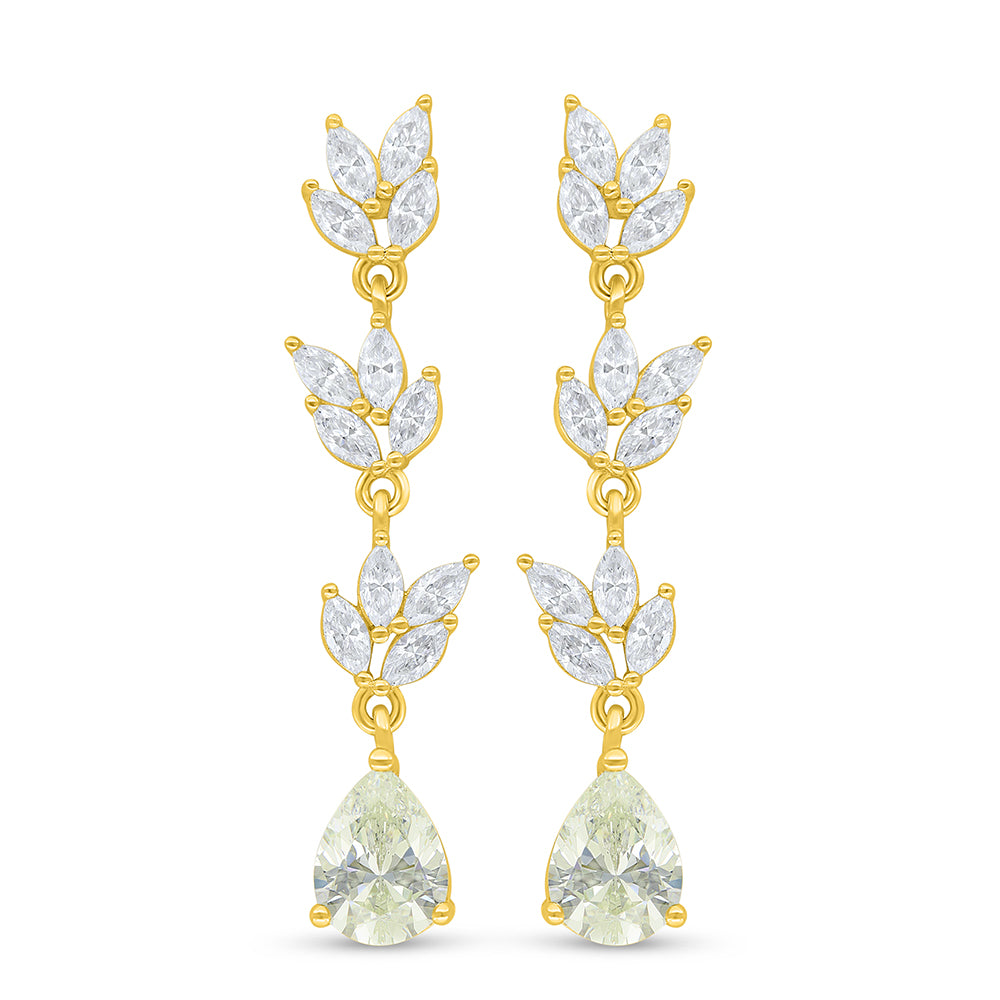 Sterling Silver 925 Earring Golden Plated Embedded With Yellow Diamond And White Zircon