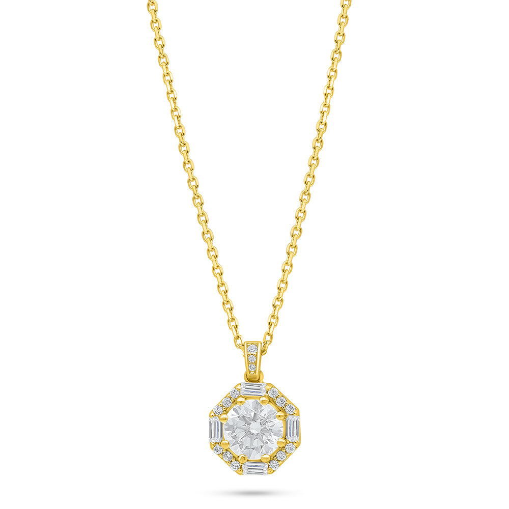 Sterling Silver 925 Necklace Golden Plated Embedded With White Zircon