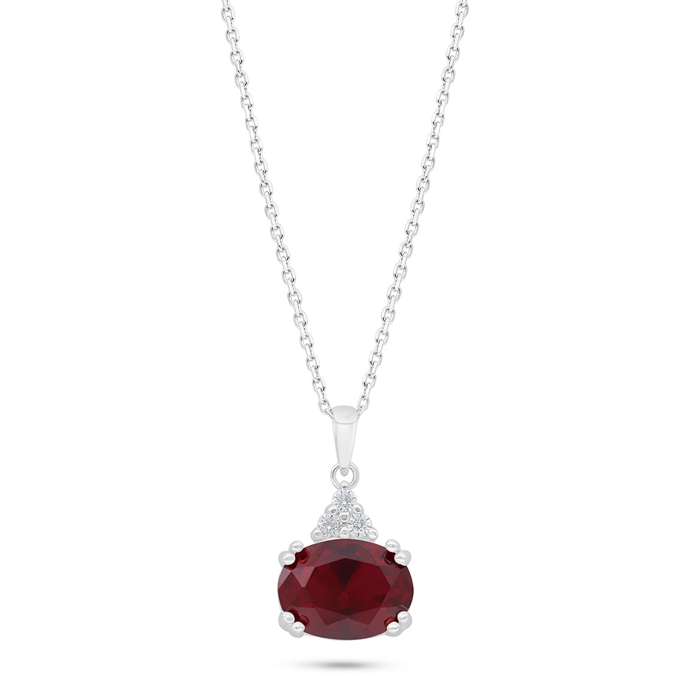 عقد من الفضة الخالصة عيار 925 مطلي روديوم مرصع ياقوت كروندوم و فص ابيض