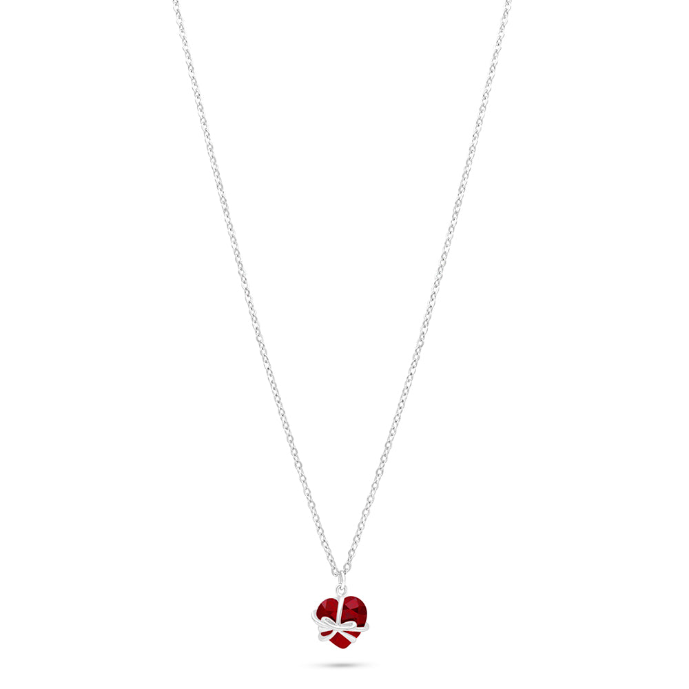 Sterling Silver 925 Necklace Rhodium Plated Embedded With Ruby Corundum