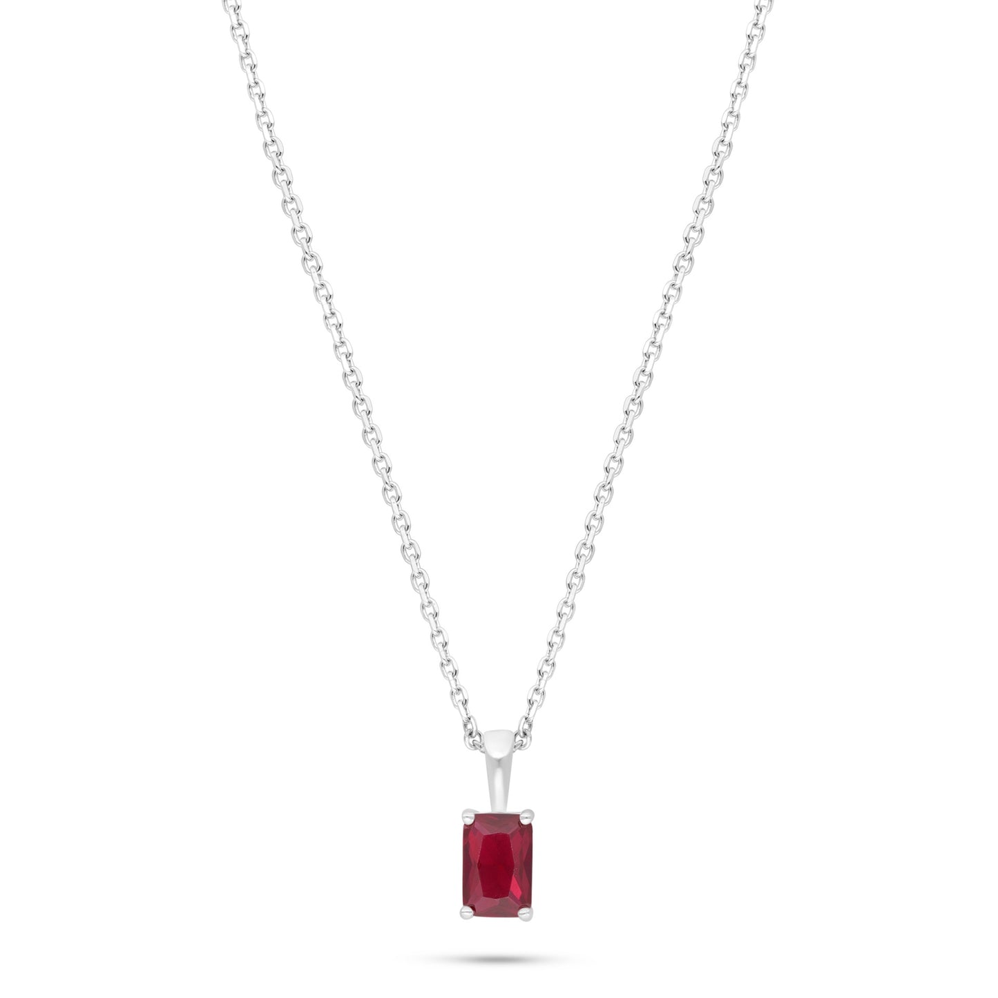 Sterling Silver 925 Necklace Rhodium Plated Embedded With Ruby Corundum