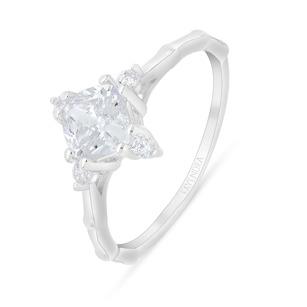 Sterling Silver 925 Ring Rhodium Plated Embedded With White Zircon