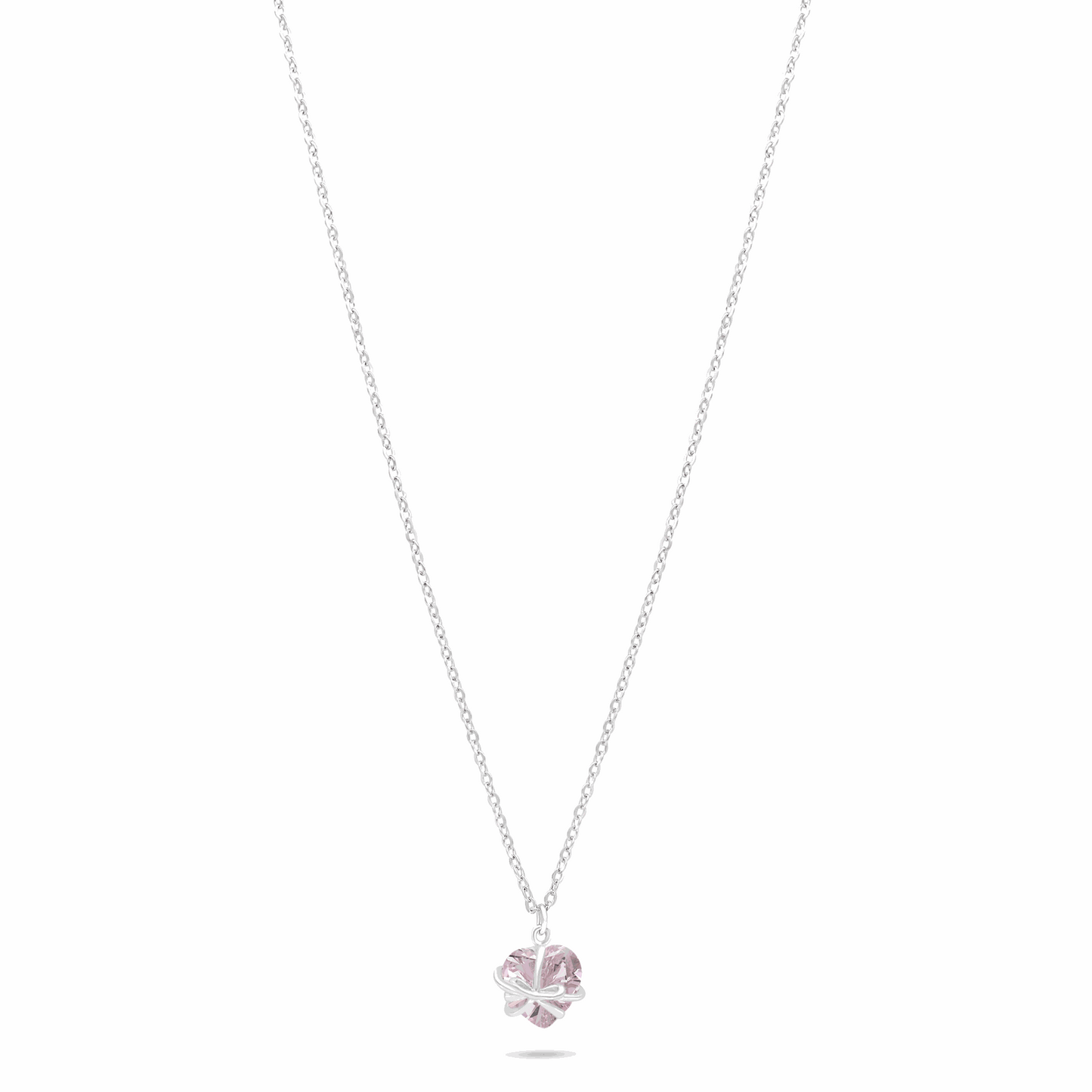 Sterling Silver 925 Necklace Rhodium Plated Embedded With Pink Zircon