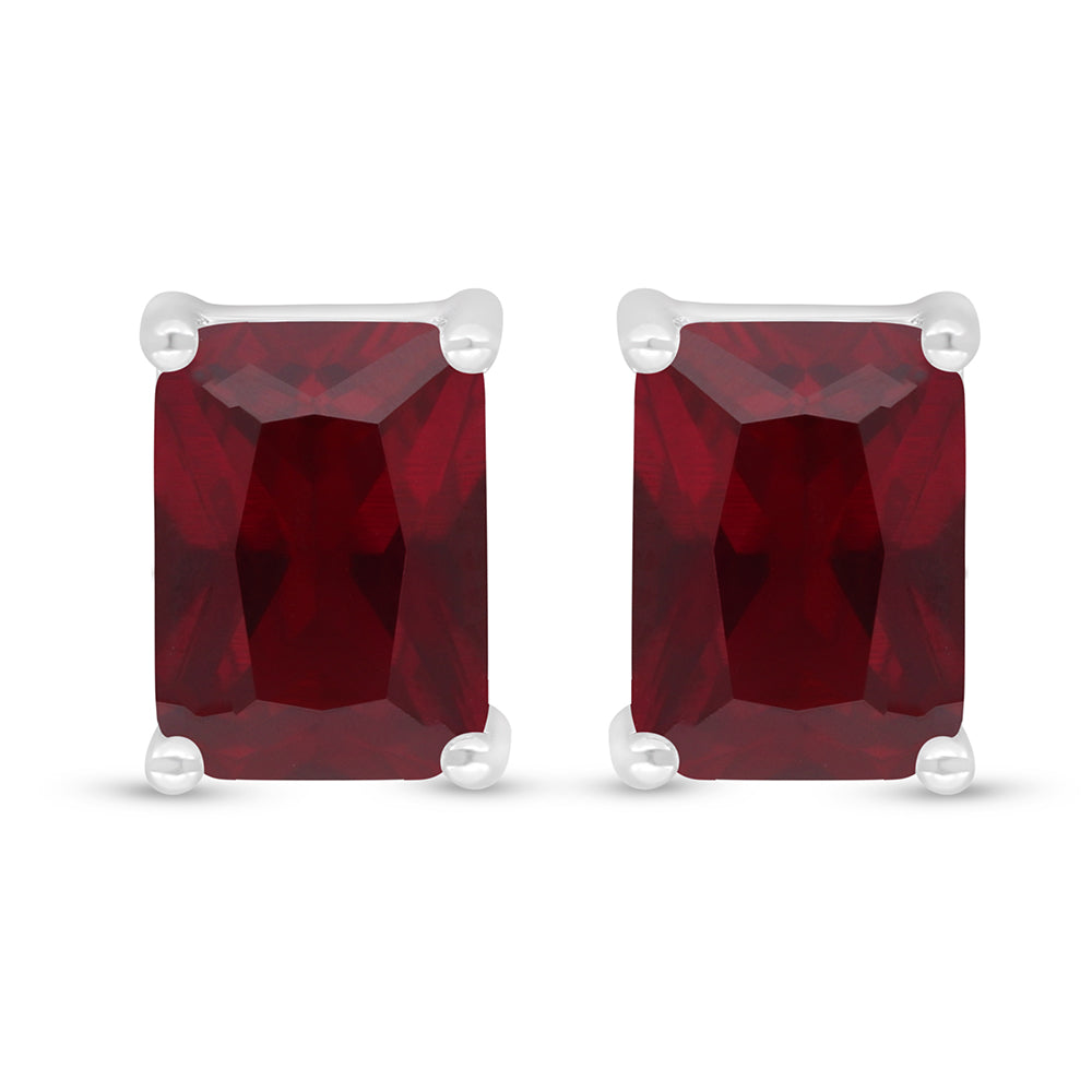 Sterling Silver 925 Earring Rhodium Plated Embedded With Ruby Corundum