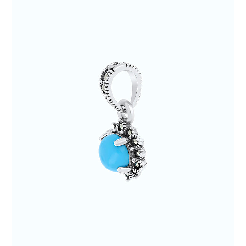 Sterling Silver 925 Pendant Embedded With Natural Processed Turquoise And Marcasite Stones