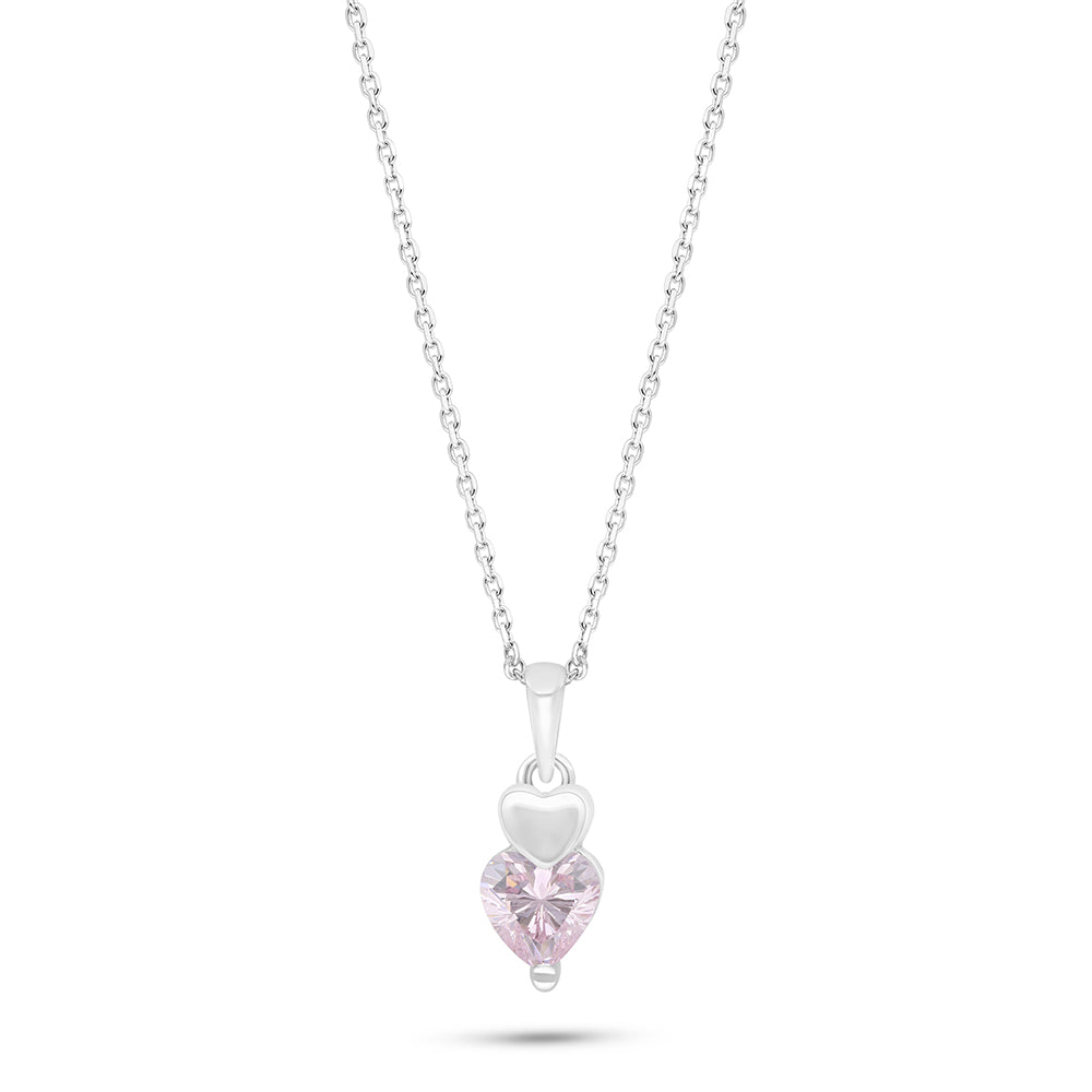 Sterling Silver 925 Necklace Rhodium Plated Embedded With Pink Zircon