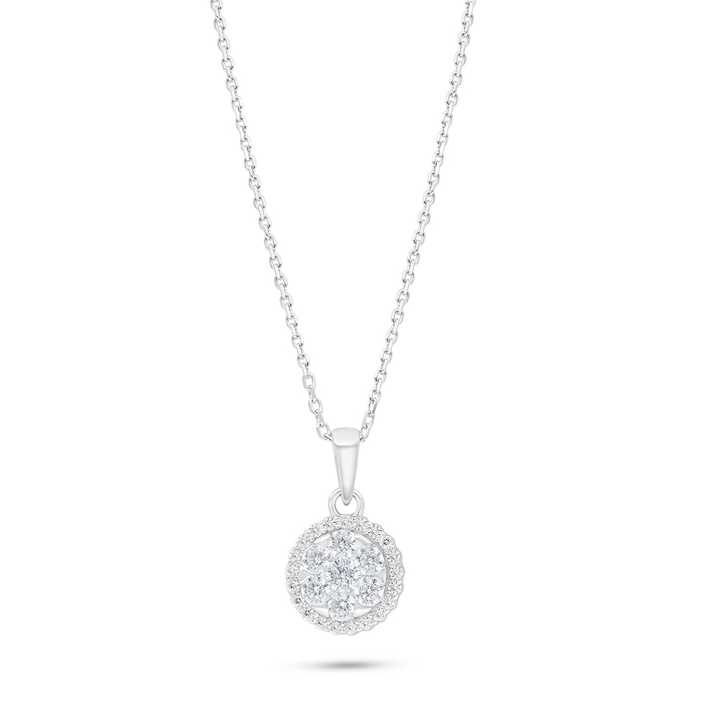 Sterling Silver 925 Necklace Rhodium Plated Embedded With White Zircon