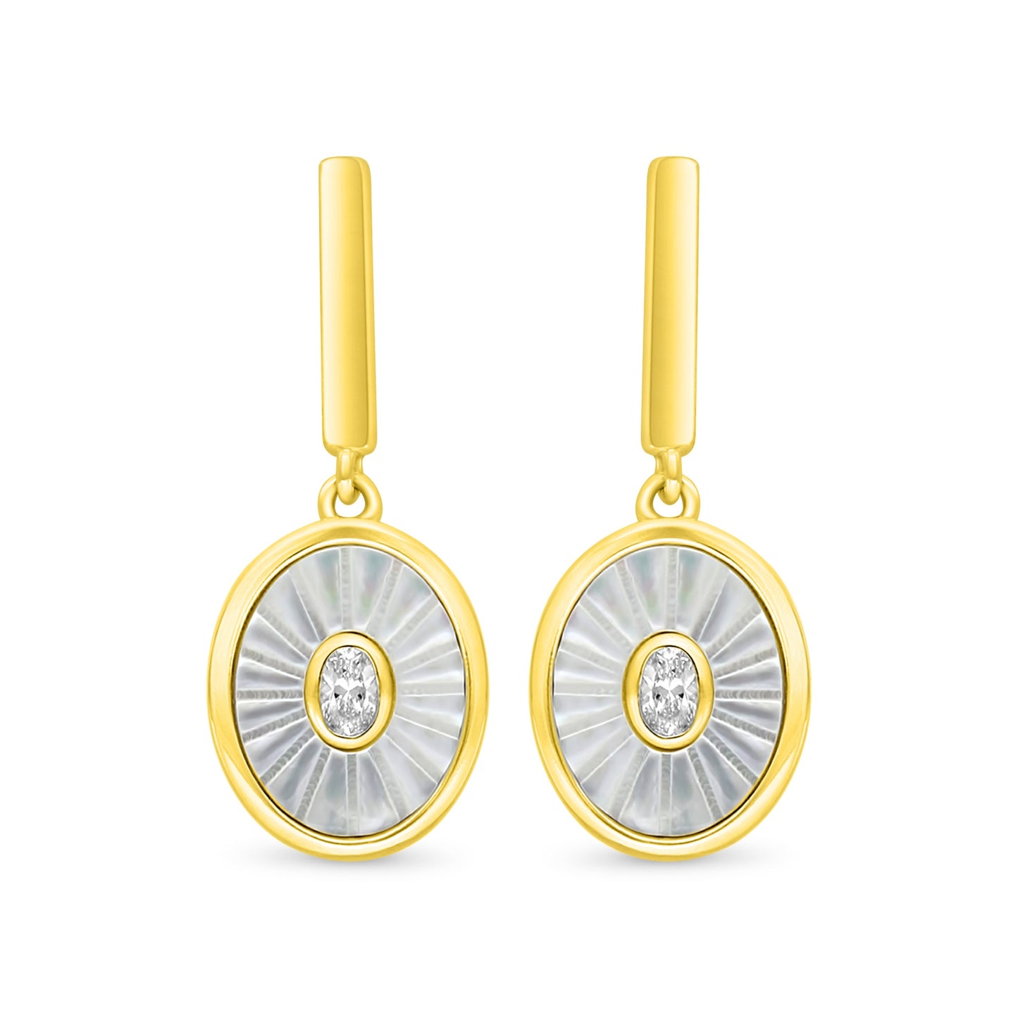 اقراط من الفضة الخالصة عيار 925 مطلي ذهبي مرصعة صدف ابيض و فص ابيض