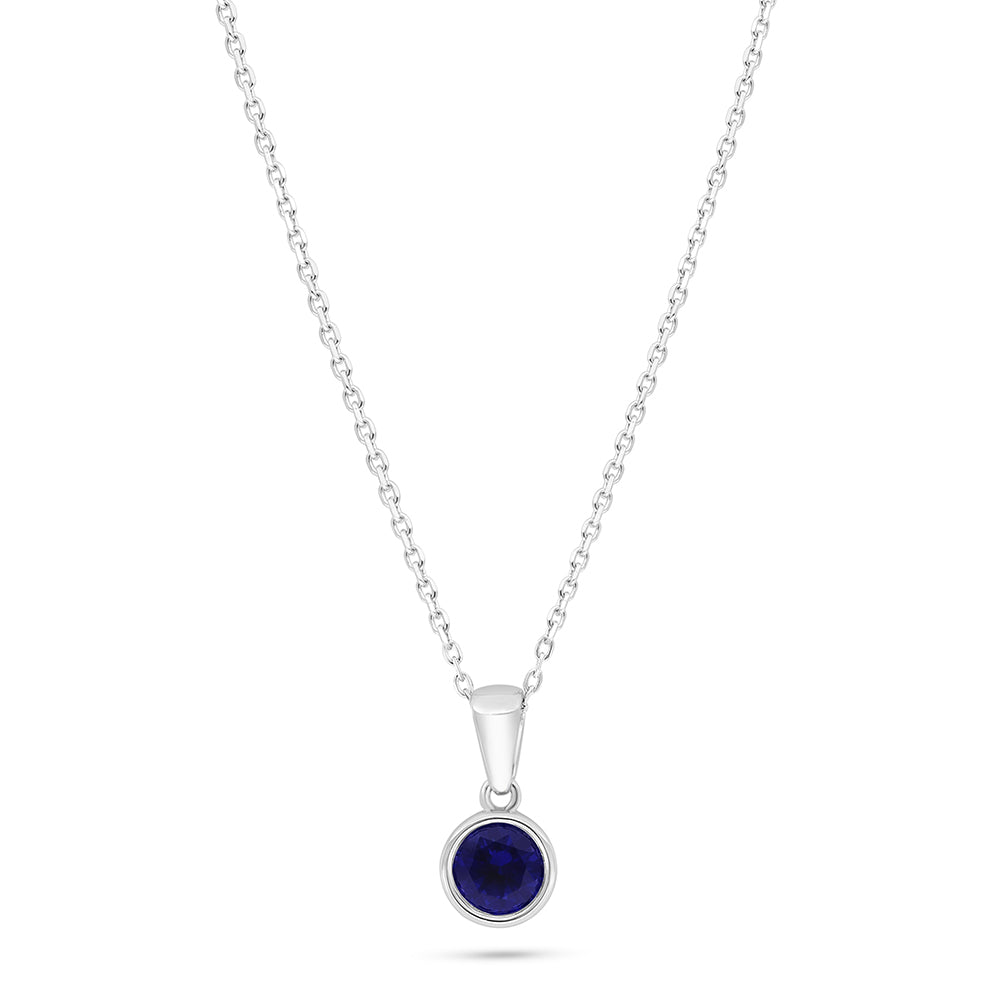 Sterling Silver 925 Necklace Rhodium Plated Embedded With Sapphire Corundum