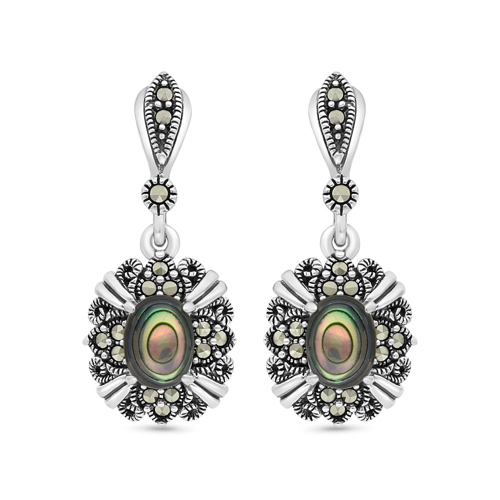 اقراط من الفضة الخالصة عيار 925 مرصعه احجار صدف استرالي طبيعي و ماركسايت