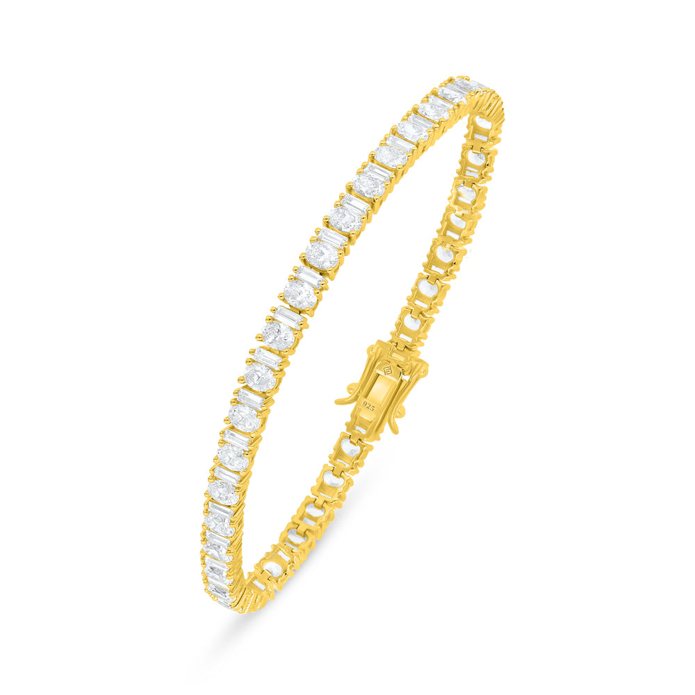 Sterling Silver 925 Bracelet Golden Plated Embedded With White Zircon