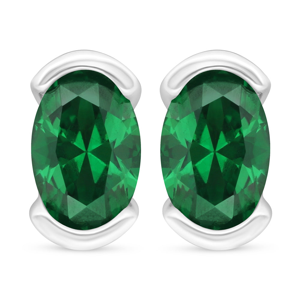 Sterling Silver 925 Earring Rhodium Plated Embedded With Emerald Zircon