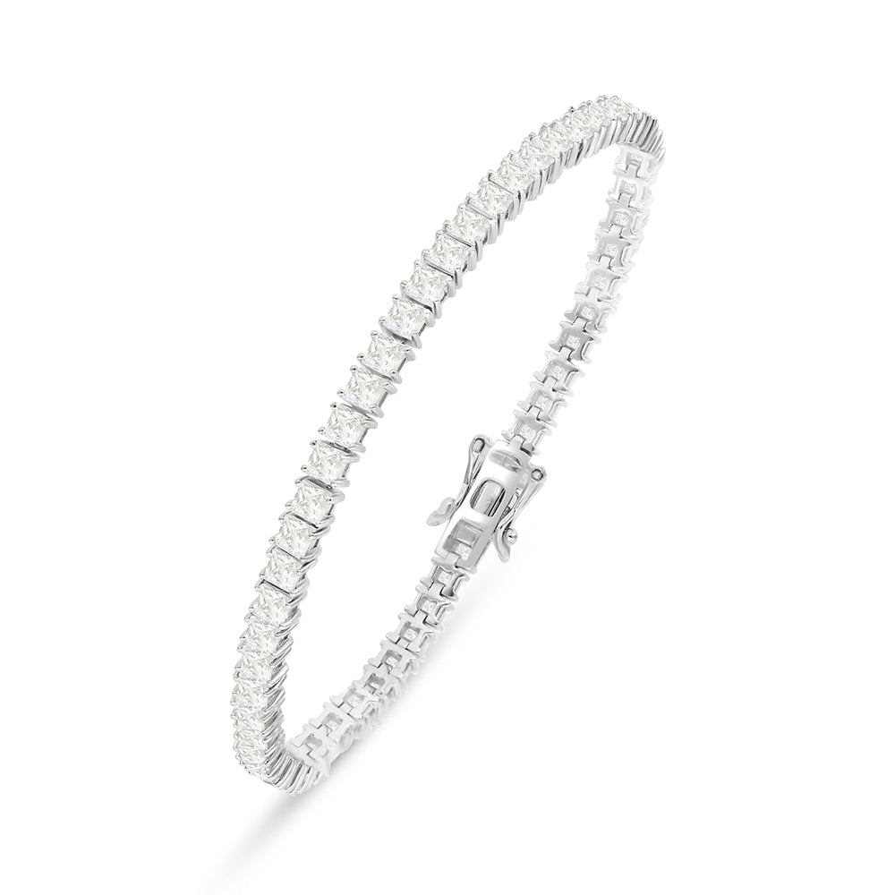 Sterling Silver 925 Bracelet Rhodium Plated Embedded With Yellow Diamond